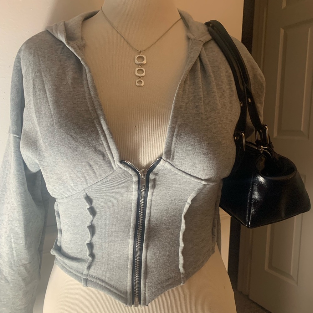Gray Zippered cropped Women's Top